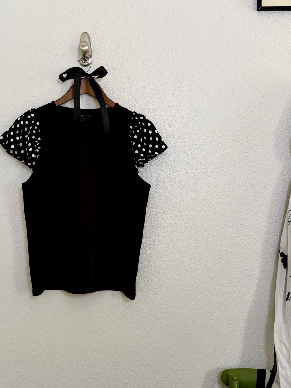 Kate Spade Black Polka Dot Ruffle Flutter Sleeve Top M